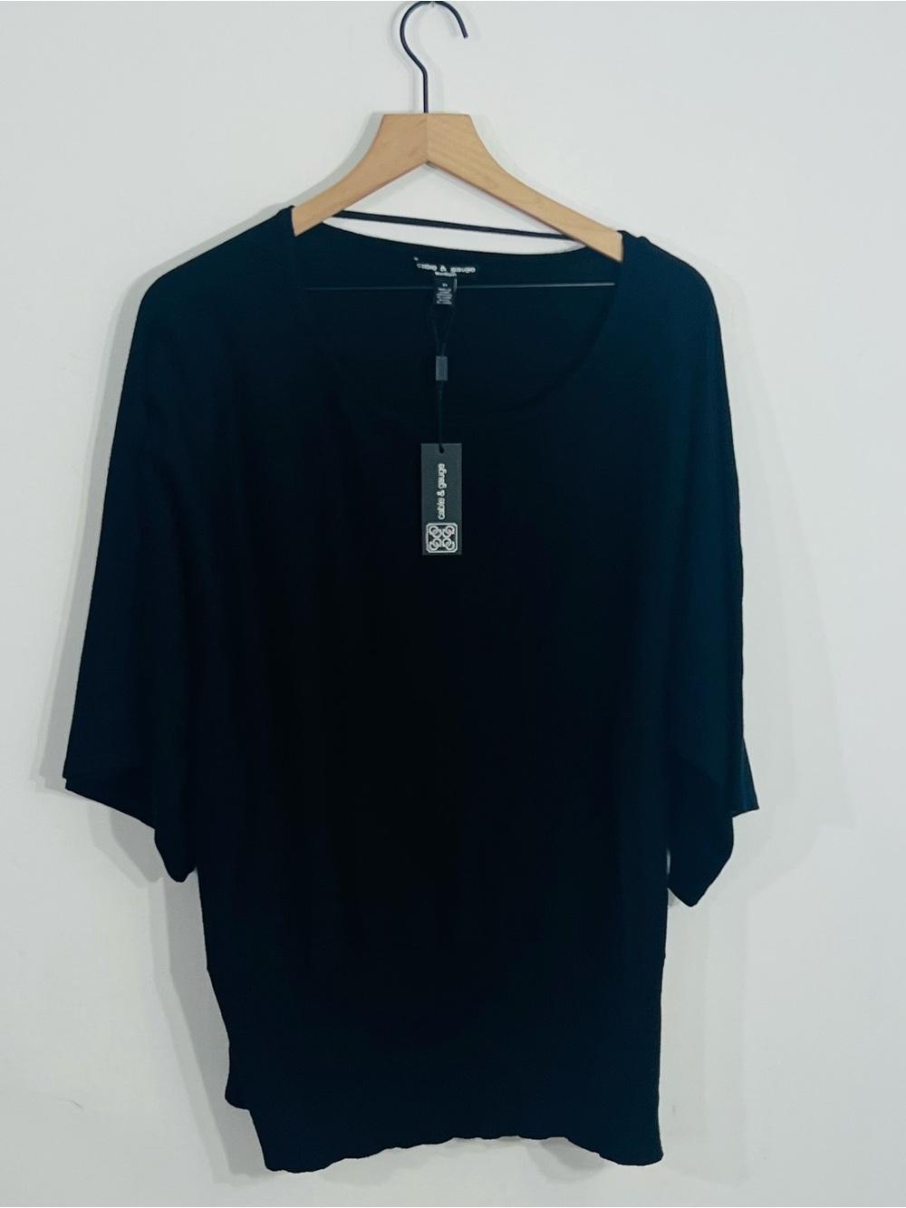 Cable & Gauge Black Scoop Neck Knit Pullover Dolman 3/4 Sleeve Solid Size 2X